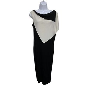 NWT Roland Mouret size 8 Black & White Midi Dress Matte Jersey Ruffle Back